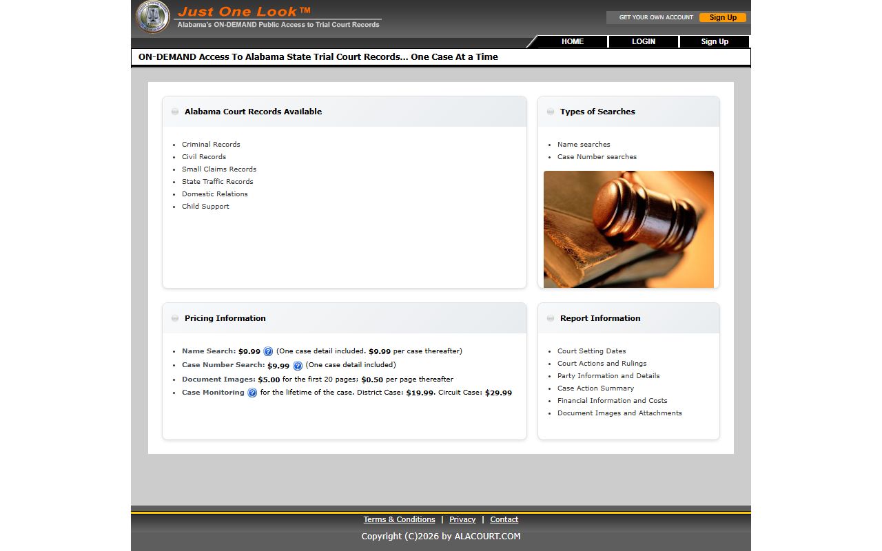 AlaCourt ACCESS search options for Clarke County arrest records and court charges